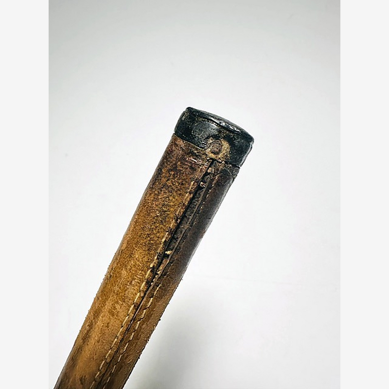 W Gibson driving iron hickory golf, grip butt end and lacing detail